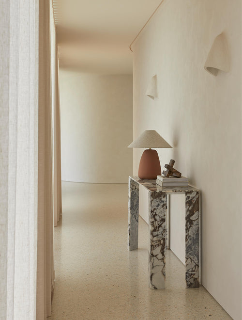 Atlas Slab Entry Hall Table - Brown Vein Marble Console Table