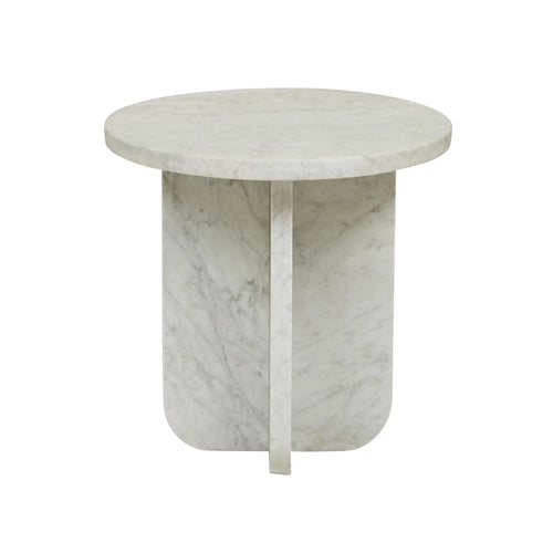 Amara Curve Designer Side Table - Matt White Marble Side Table