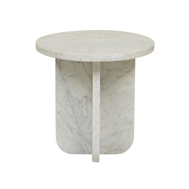 Amara Curve Designer Side Table - Matt White Marble Side Table