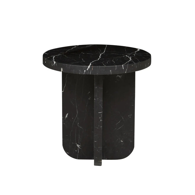 Amara Curve Modern Side Table - Matt Black Marble Side Table