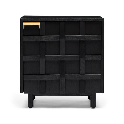 Ares Black Lattice Designer Bedside Table - Left Handle Side Table