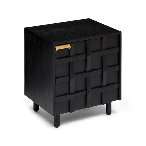 Ares Black Lattice Designer Bedside Table - Left Handle Side Table
