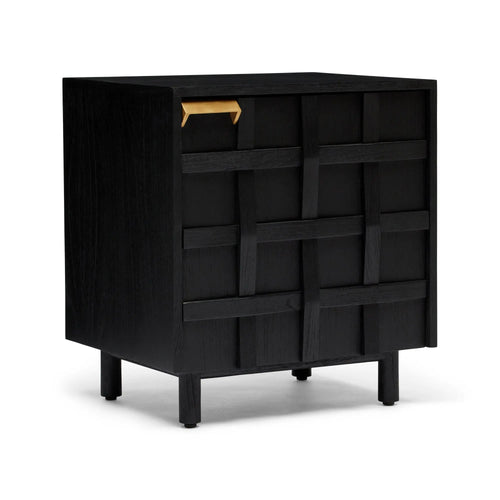 Ares Black Lattice Designer Bedside Table - Left Handle Side Table