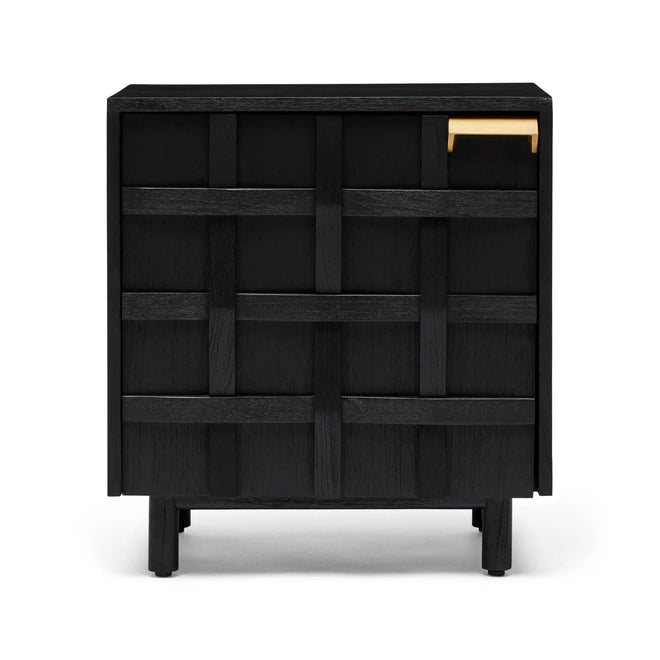 Ares Black Lattice Designer Bedside Table - Right Handle Side Table