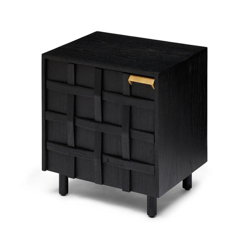 Ares Black Lattice Designer Bedside Table - Right Handle Side Table