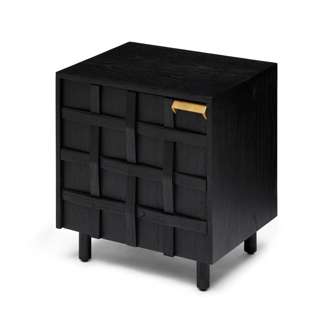 Ares Black Lattice Designer Bedside Table - Right Handle Side Table
