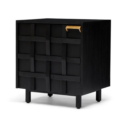 Ares Black Lattice Designer Bedside Table - Right Handle Side Table