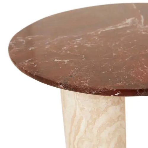 Atlas Orbit Side Table - Rouge Marble - Natural Travertine Coffee Table