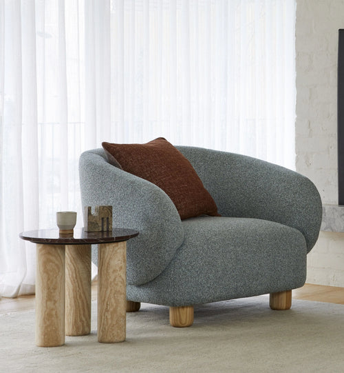 Atlas Orbit Side Table - Rouge Marble - Natural Travertine Side Table