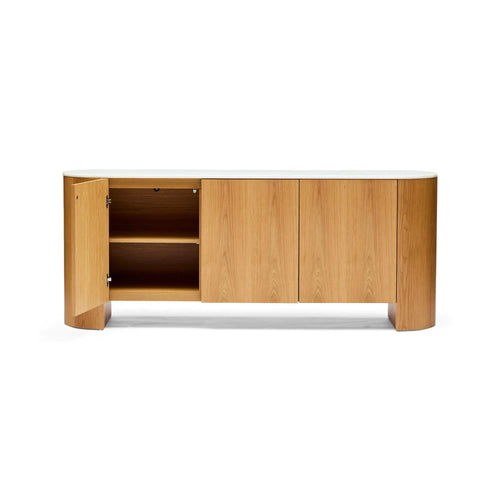 Axel Natural Oak & Marble Curved Sideboard Buffets
