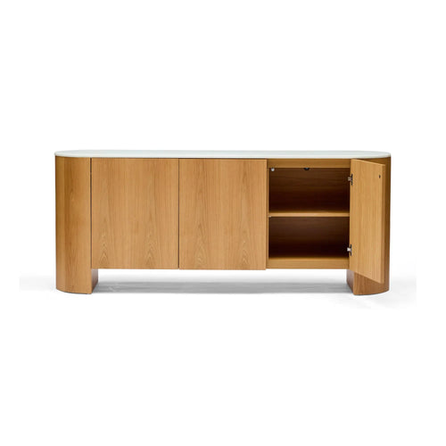 Axel Natural Oak & Marble Curved Sideboard Buffets