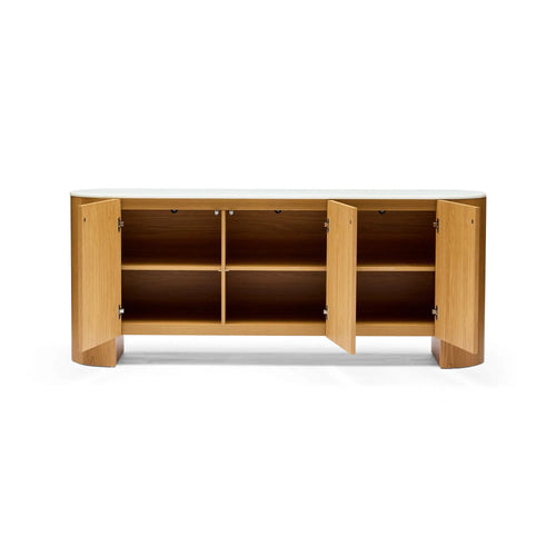 Axel Natural Oak & Marble Curved Sideboard Buffets