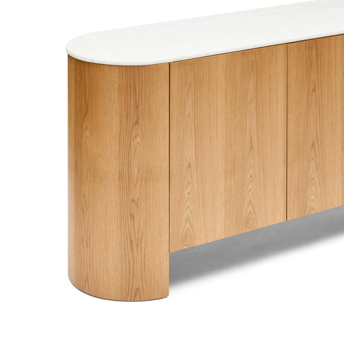 Axel Natural Oak & Marble Curved Sideboard Buffets