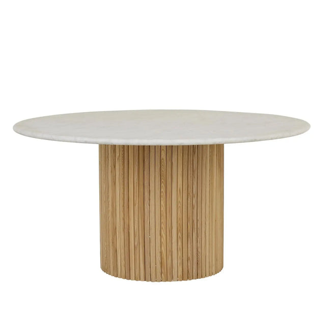 Benjamin Ripple Marble Dining Table - Matt White Marble - Natural Ash - 6 Seater Dining Table