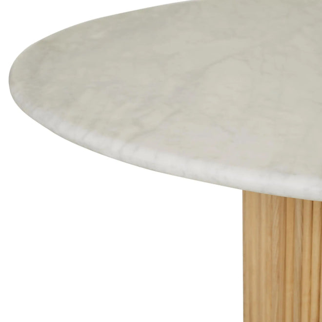 Benjamin Ripple Marble Dining Table - Matt White Marble - Natural Ash - 6 Seater Dining Table