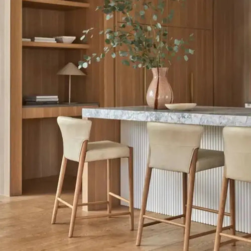 Buy Sketch Ronda Barstool - Pecan Leather - Light Oak Kitchen / Bar Stool