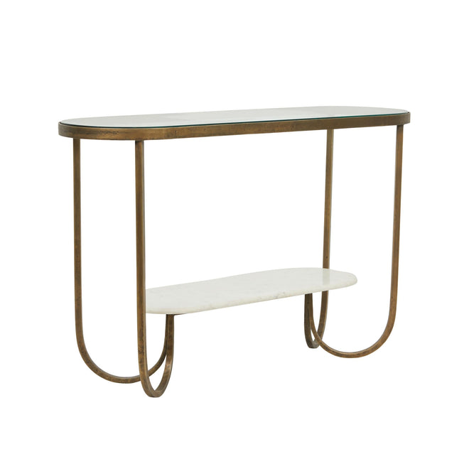 Amelie Curve Hallway Table Antique Brass - White Marble Top Console Table
