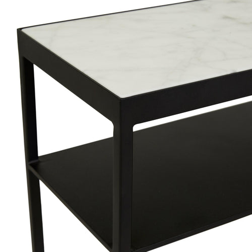 Elle Slim Console Table - Matt Black - White Marble Top Console Table