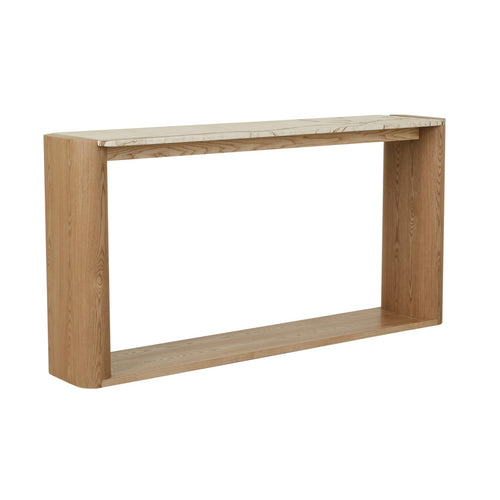 Floyd Shelf Console Table - Brown Vein Marble Natural Ash Veneer Console Table