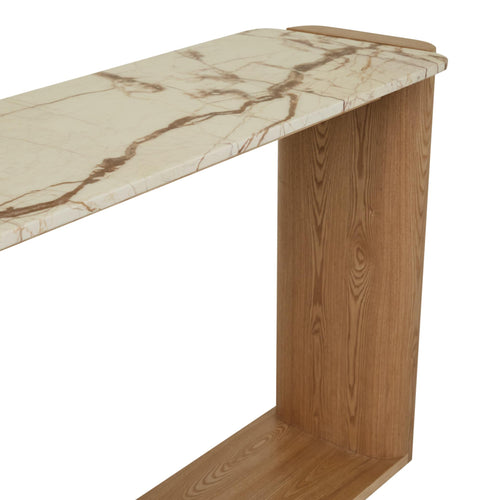 Floyd Shelf Console Table - Brown Vein Marble Natural Ash Veneer Console Table