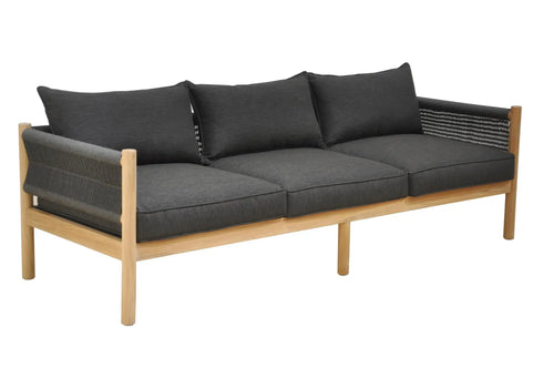 Cannes Rope Modern Outdoor 3 Seater Sofa - Sand - Natural Teak Sofa