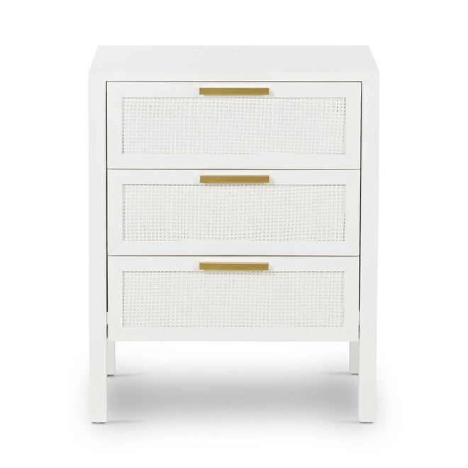 Cayman Rattan Bedside Table - White 3 Drawer Bedside Tables