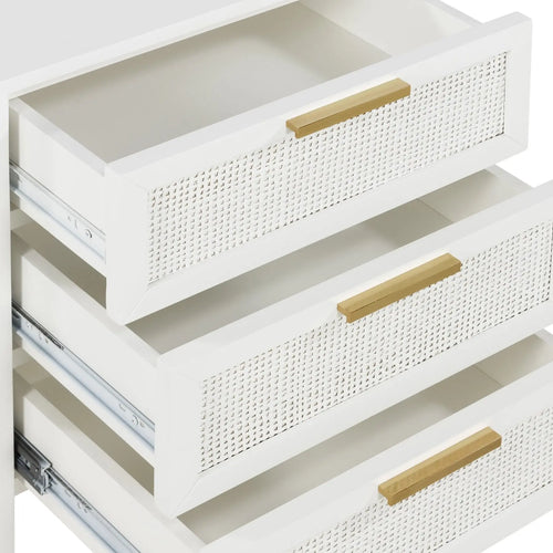 Cayman Rattan Bedside Table - White 3 Drawer Bedside Tables