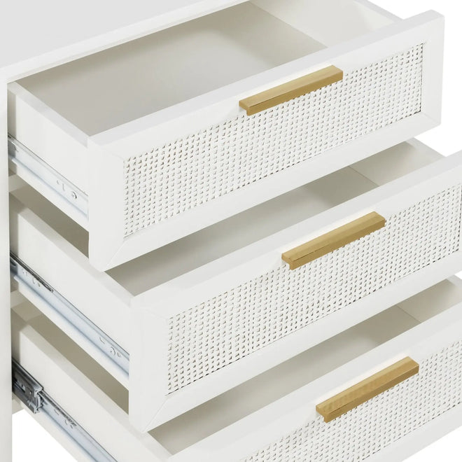 Cayman Rattan Bedside Table - White 3 Drawer Bedside Tables