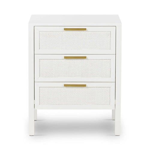 Cayman Rattan Bedside Table - White 3 Drawer Bedside Tables