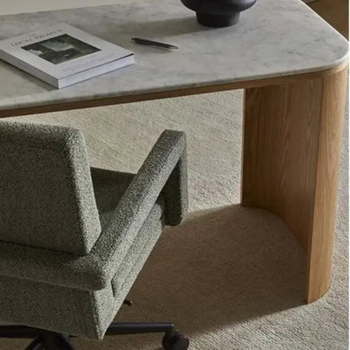 Classique Marble Desk - Matt White Marble - Natural Ash Desk