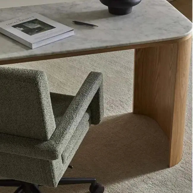 Classique Marble Desk - Matt White Marble - Natural Ash Desk
