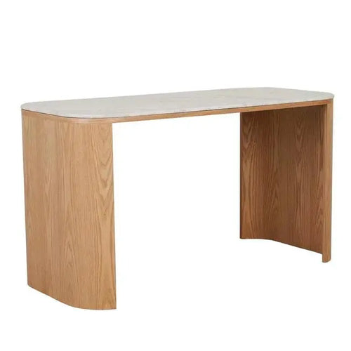 Classique Marble Desk - Matt White Marble - Natural Ash Desk