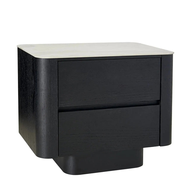 Clio Modern Bedside Natural with White Marble Ceramic Top Side Table