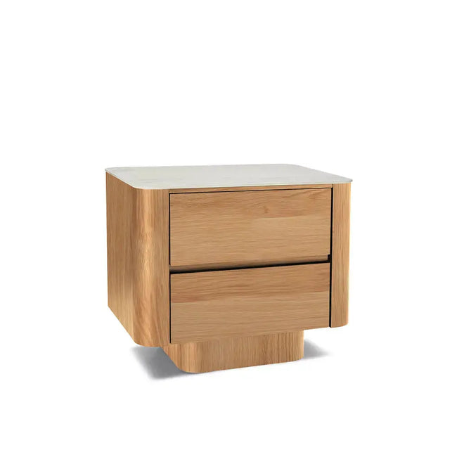 Clio Modern Bedside Natural with White Marble Ceramic Top Side Table