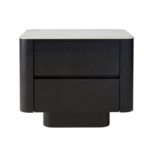 Clio Modern Bedside Natural with White Marble Ceramic Top Side Table