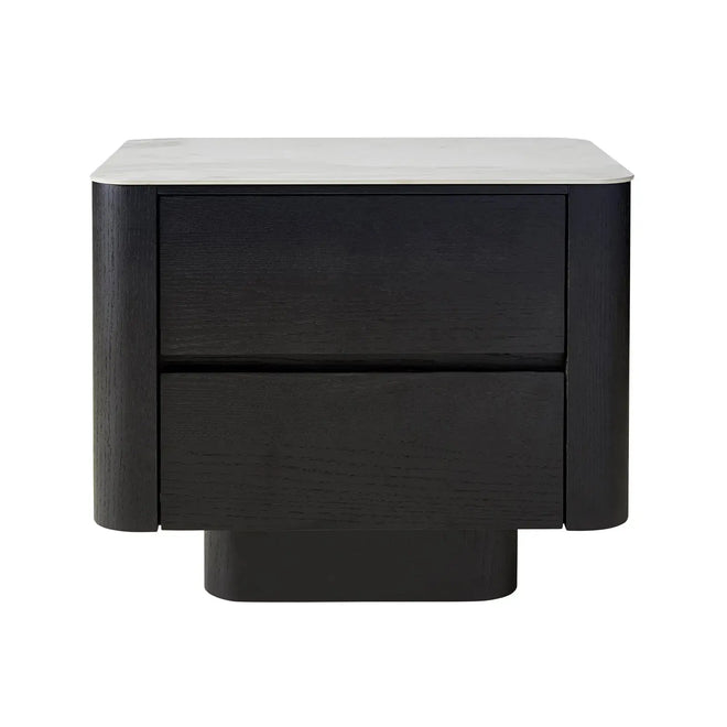 Clio Modern Bedside Natural with White Marble Ceramic Top Side Table