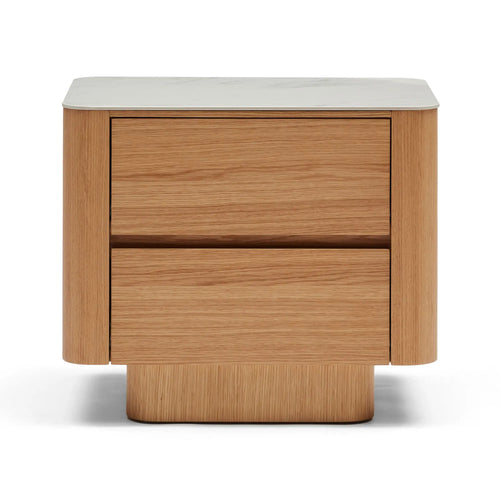 Clio Modern Bedside Natural with White Marble Ceramic Top Side Table