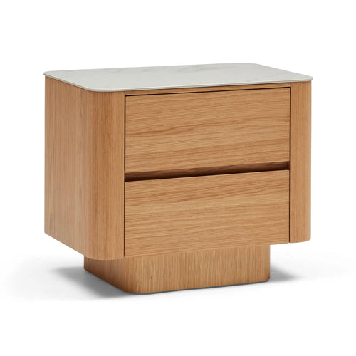 Clio Modern Bedside Natural with White Marble Ceramic Top Side Table