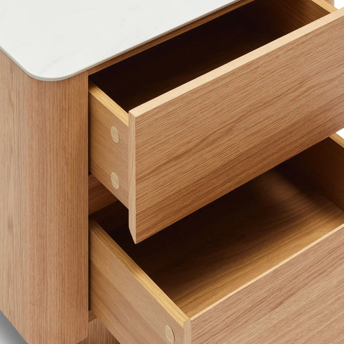 Clio Modern Bedside Natural with White Marble Ceramic Top Side Table