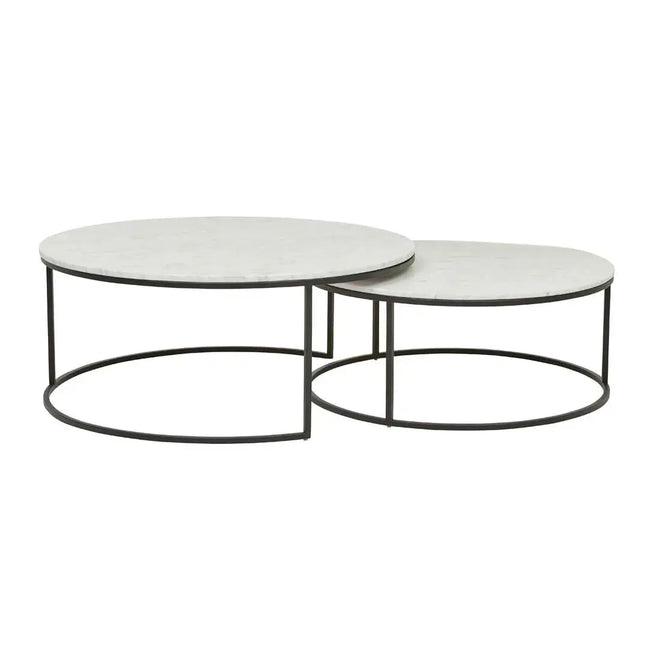 Elle Round Marble Nest Coffee Tables - Matt White Marble - Black Coffee Table