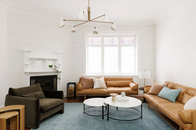 Elle Round Marble Nest Coffee Tables - Matt White Marble - Black Coffee Table