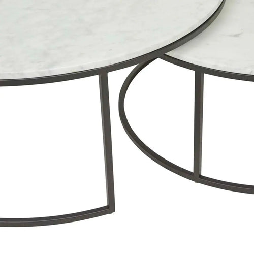 Elle Round Marble Nest Coffee Tables - Matt White Marble - Black Coffee Table