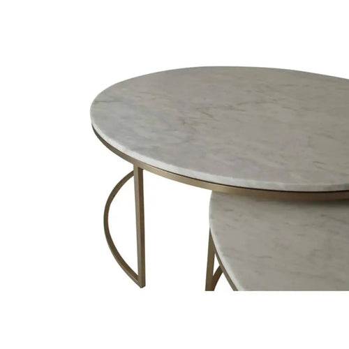 Elle Round Marble Nest Coffee Tables - Matt White Marble - Black Coffee Table