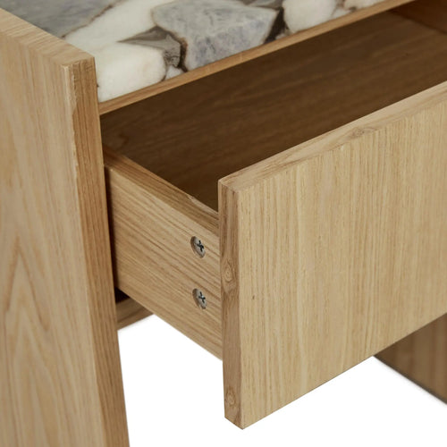 Elsie Bedside Table - Matt Ocean Marble - Natural Ash Bedside Table