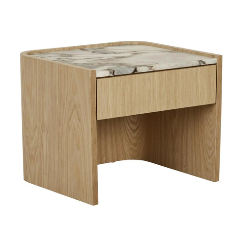 Elsie Bedside Table - Matt Ocean Marble - Natural Ash Bedside Table