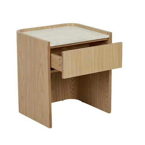 Elsie Bedside Table - Matt White Marble - Natural Ash Bedside Table
