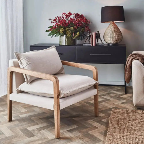 Hamilton Armchair - Wood & Cream Linen Occasional Chairs