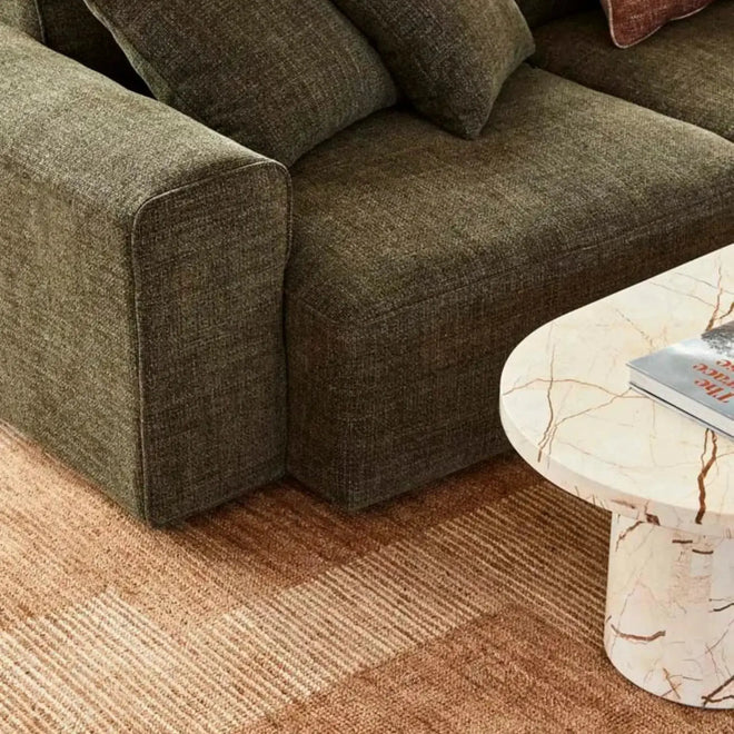 Atlas Pillar  Modern Coffee Table - Matt Brown Vein Marble Coffee Table