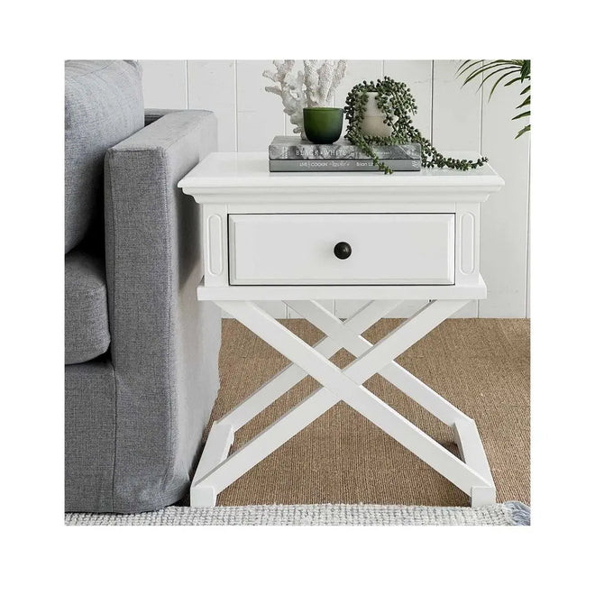 Hampton -  White Side Table with Drawer Side Table