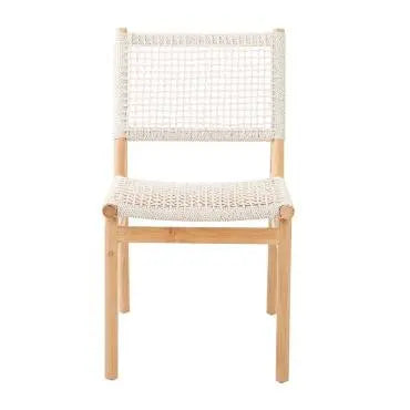 Mira Modern Outdoor Dining Chair - White Braid - Natural Teak Dining Chairs